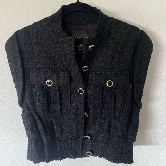 Black tweed cropped vest top - Picture 3 of 4